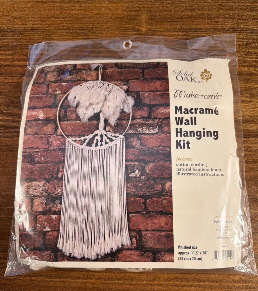 NEW/SEALED Solid Oak Macrame Wall Hanging Kit Palm Tree MWH007